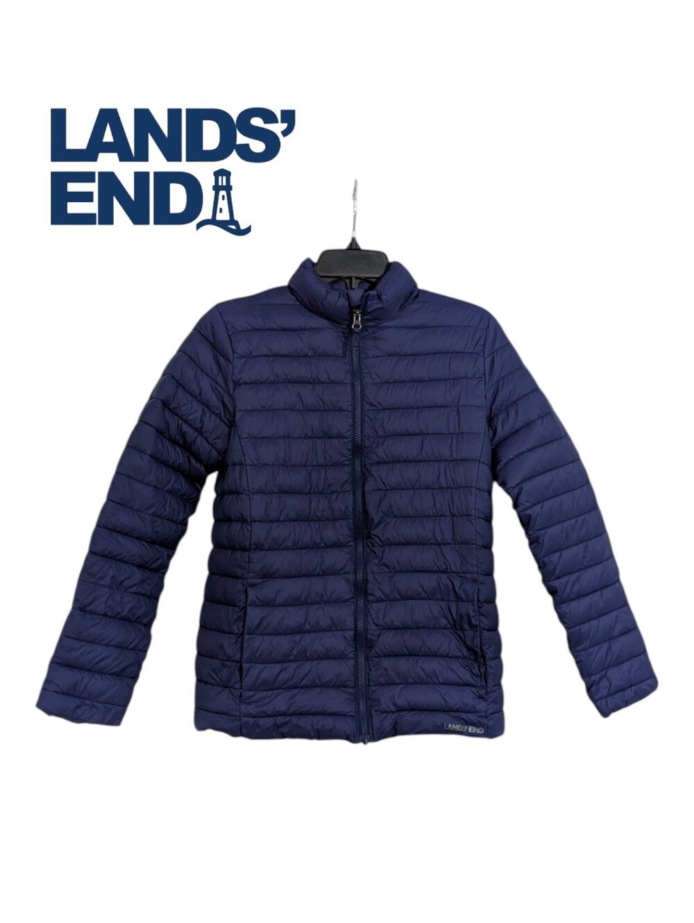 Lands' End Navy Blue Puffer Jacket - Size XL 14-16 Boys Girls Unisex Coat